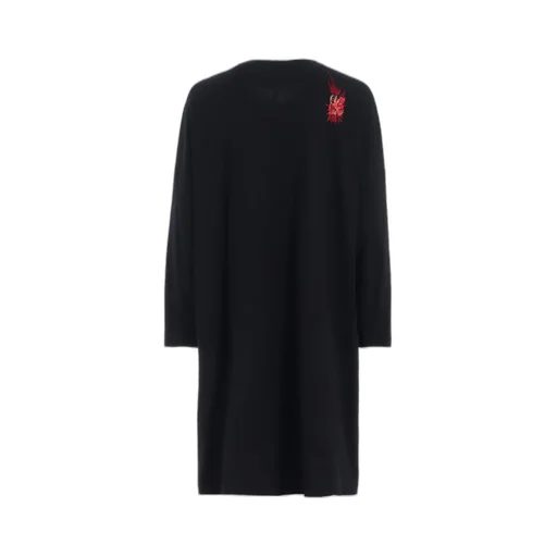 Classic Jersey Tyrolean Embroidery Collarless Long Cardigan