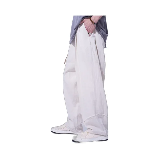 Linen/Cotton Herringbone Zigzag Cut-Out Pants