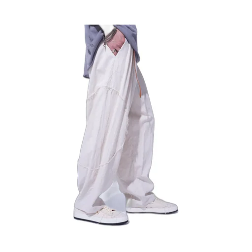 Linen/Cotton Herringbone Zigzag Cut-Out Pants