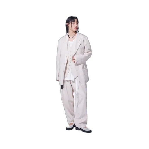 Linen/Cotton Herringbone Zigzag Cut-Out Pants