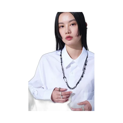 Black Onyx + Glass Beads Brass Necklace