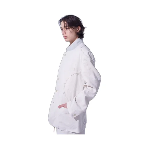 Linen/Cotton Herringbone Zigzag Cut-Out Jacket