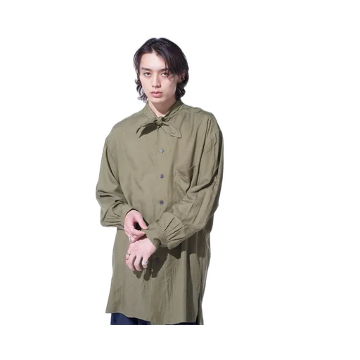 Cotton/Cellulose Broad Ribbon Collar Shirt