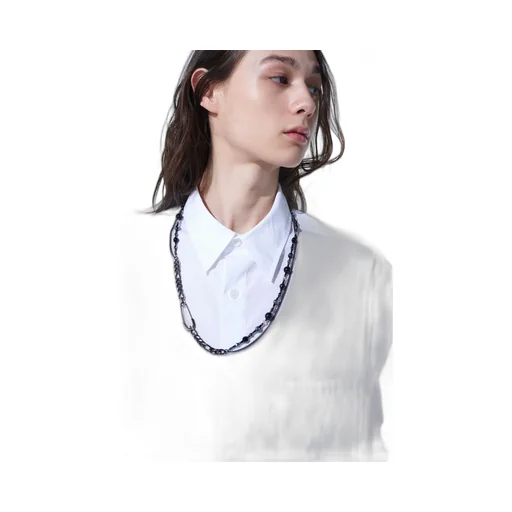 Black Onyx + Glass Beads Brass Necklace