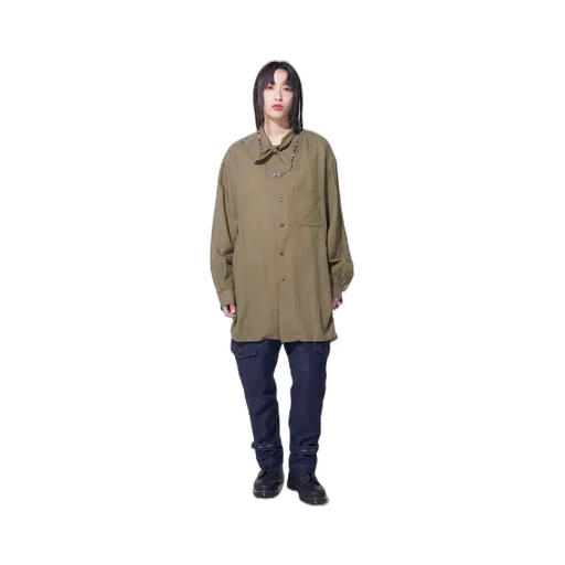 Cotton/Cellulose Broad Ribbon Collar Shirt