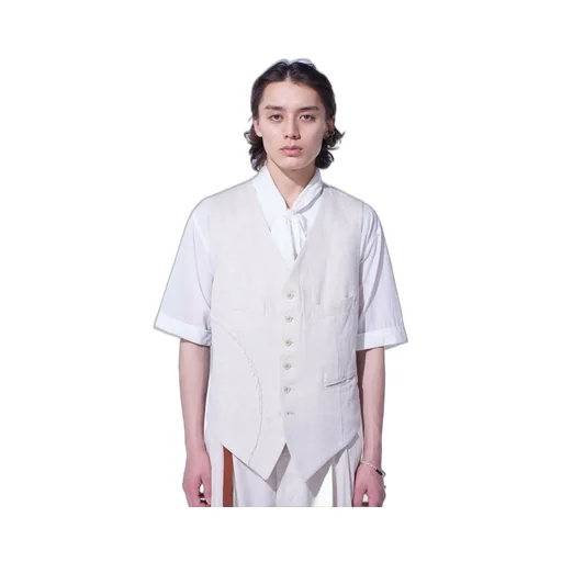 Linen/Cotton Herringbone Zigzag Cut-Out Vest