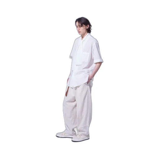 Linen/Cotton Herringbone Zigzag Cut-Out Pants