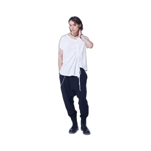 French Terry Ribbed Hem Sarouel Pants
