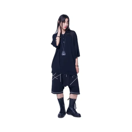 French Terry Random Stitch Sarouel Shorts
