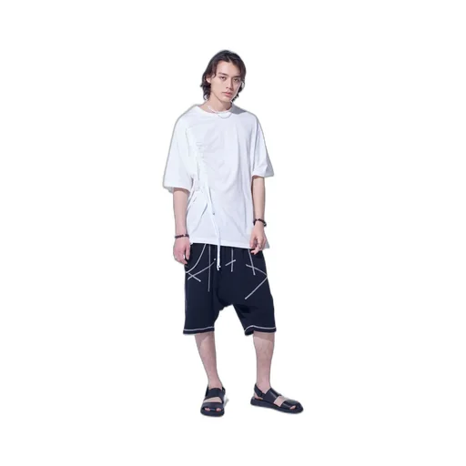 French Terry Random Stitch Sarouel Shorts