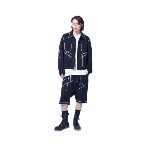 French Terry Random Stitch Trucker Jacket