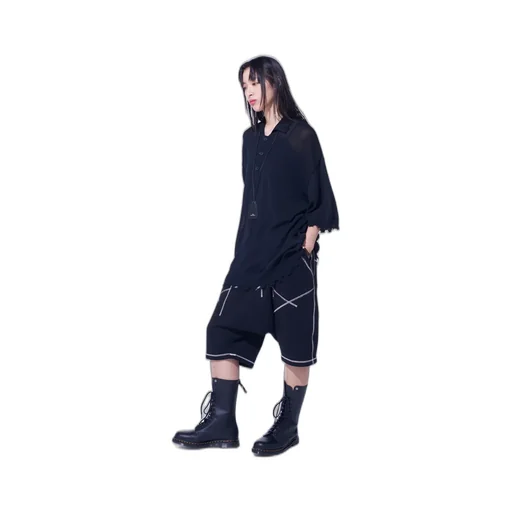 French Terry Random Stitch Sarouel Shorts