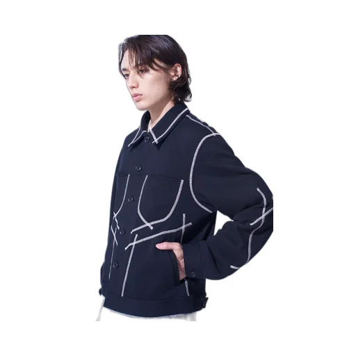 French Terry Random Stitch Trucker Jacket