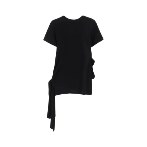 Soft Jersey+Crepe De Chine Pocket Side Slit Knot T-Shirt