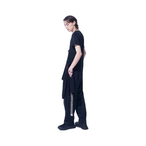 Soft Jersey+Crepe De Chine Pocket Side Slit Knot T-Shirt
