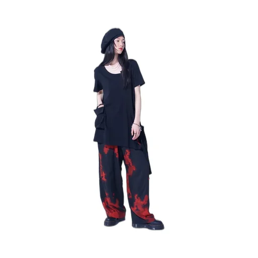 Soft Jersey+Crepe De Chine Pocket Side Slit Knot T-Shirt