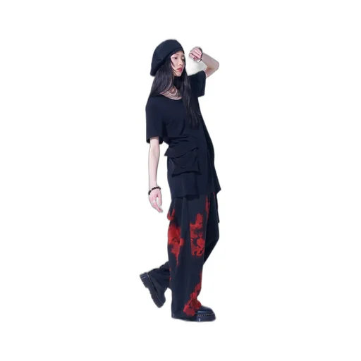 Soft Jersey+Crepe De Chine Pocket Side Slit Knot T-Shirt