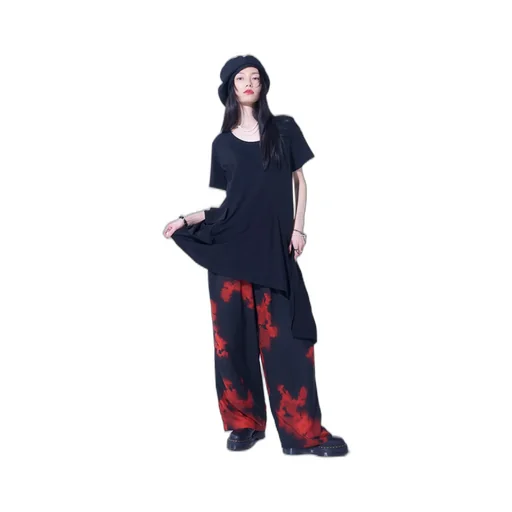Soft Jersey+Crepe De Chine Pocket Side Slit Knot T-Shirt