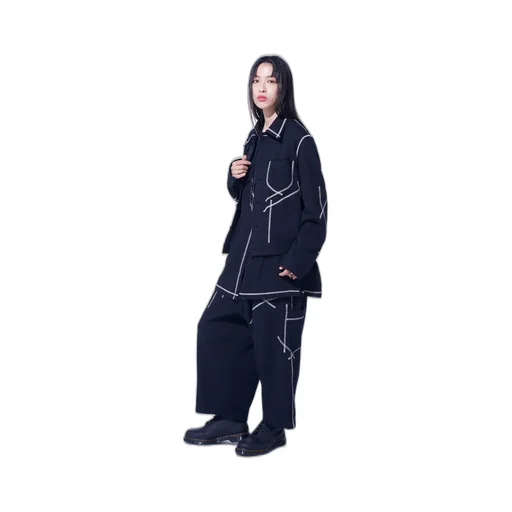 French Terry Random Stitch Trucker Jacket