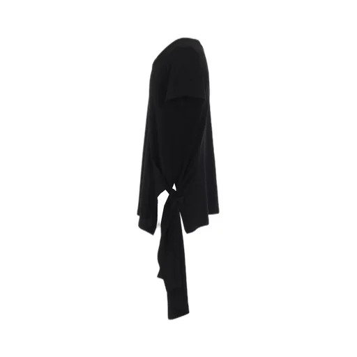 Soft Jersey+Crepe De Chine Pocket Side Slit Knot T-Shirt