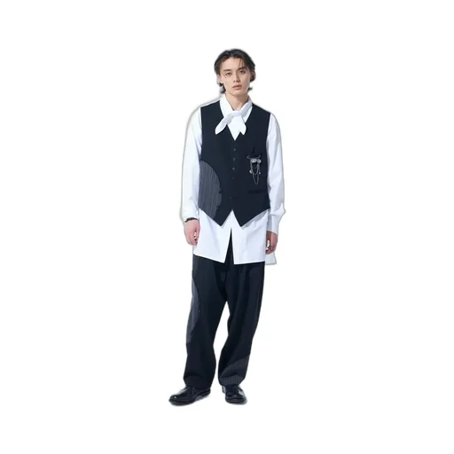 Washer Wool Gabardine Cut-Out Striped Vest