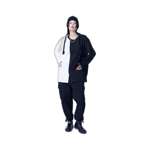 Bicolor Long-Sleeved T-Shirt With Hem Slits