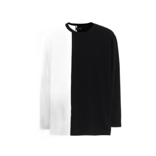 Bicolor Long-Sleeved T-Shirt With Hem Slits