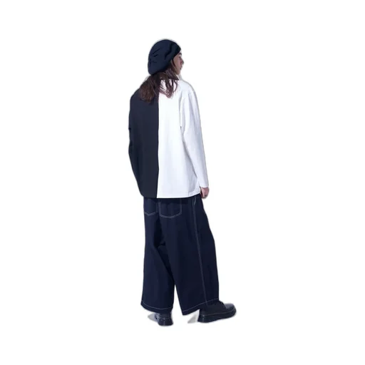 Bicolor Long-Sleeved T-Shirt With Hem Slits