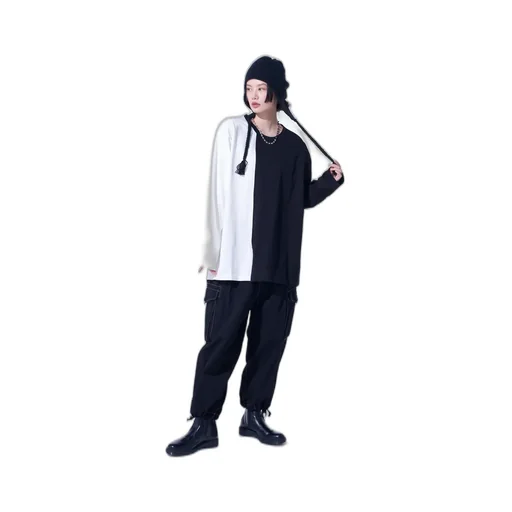 Bicolor Long-Sleeved T-Shirt With Hem Slits