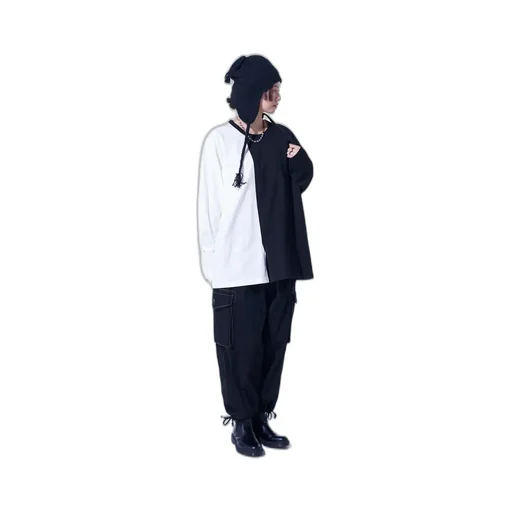Bicolor Long-Sleeved T-Shirt With Hem Slits