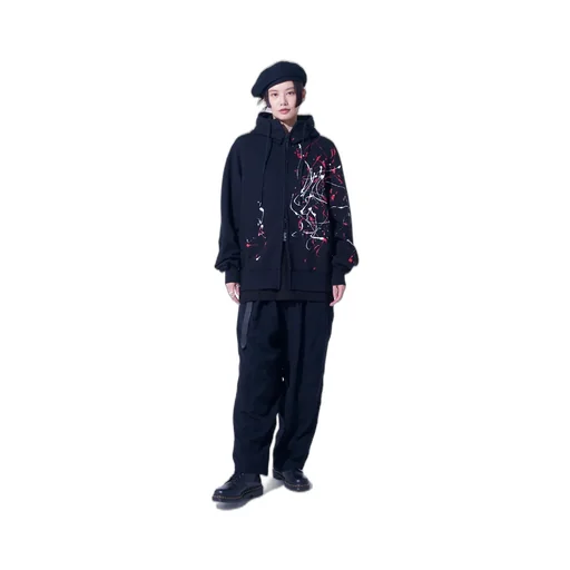 French Terry Splash Painted Zip-Up Hoodie Red