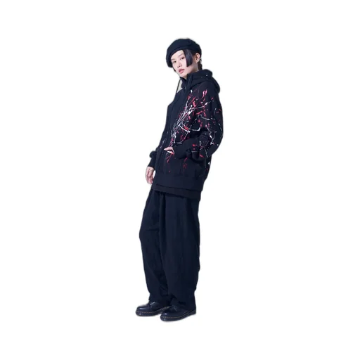 French Terry Splash Painted Zip-Up Hoodie Red