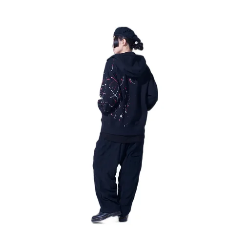 French Terry Splash Painted Zip-Up Hoodie Red