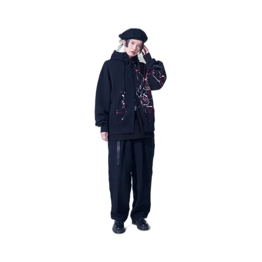 French Terry Splash Painted Zip-Up Hoodie Red