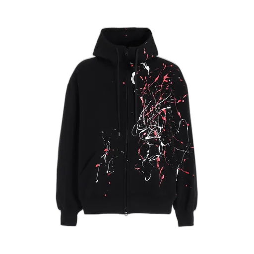 French Terry Splash Painted Zip-Up Hoodie Red