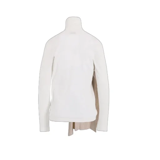 Cotton Rib Jersey Long-Sleeved High-Neck T-Shirt With Pleated Stripes Fabric