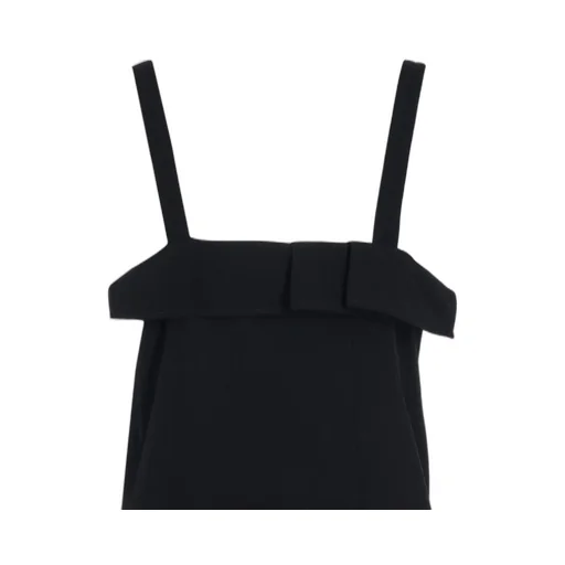 Washer Wool Gabardine Pleated Shoulder Strap Dress