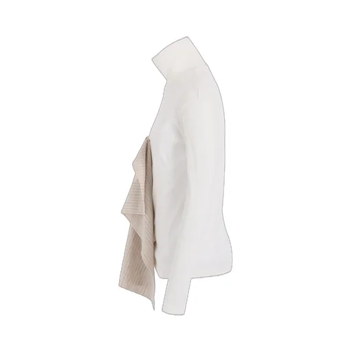 Cotton Rib Jersey Long-Sleeved High-Neck T-Shirt With Pleated Stripes Fabric