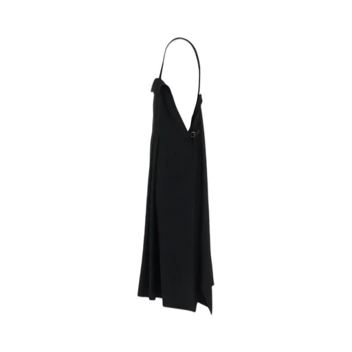 Washer Wool Gabardine Pleated Shoulder Strap Dress