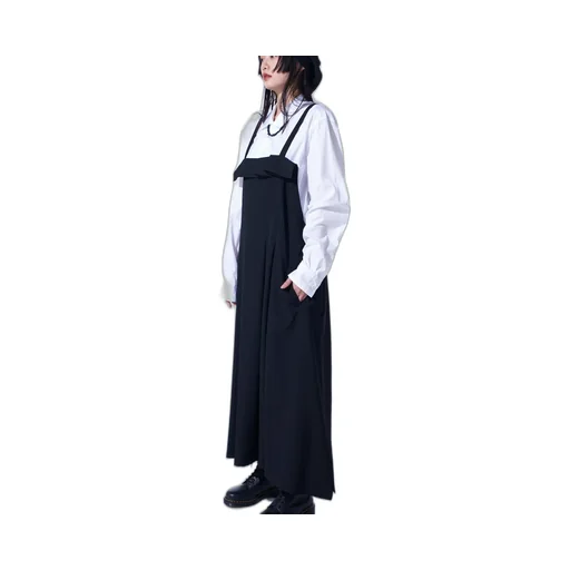 Washer Wool Gabardine Pleated Shoulder Strap Dress