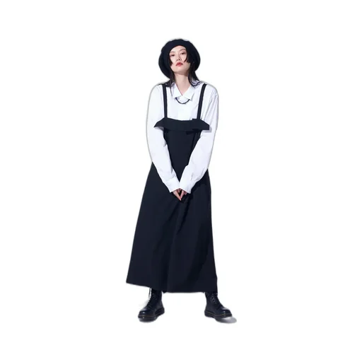 Washer Wool Gabardine Pleated Shoulder Strap Dress