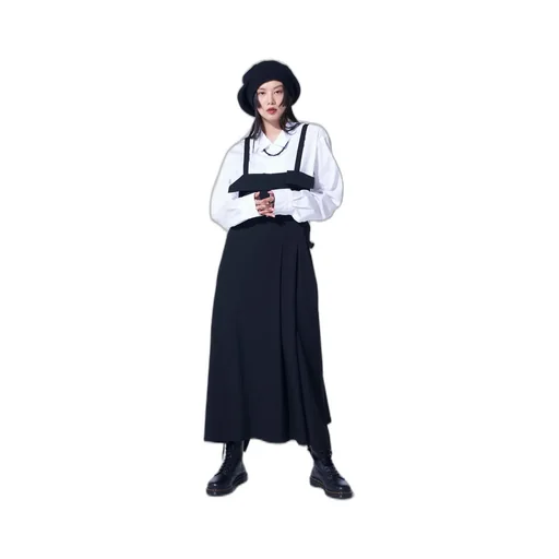 Washer Wool Gabardine Pleated Shoulder Strap Dress