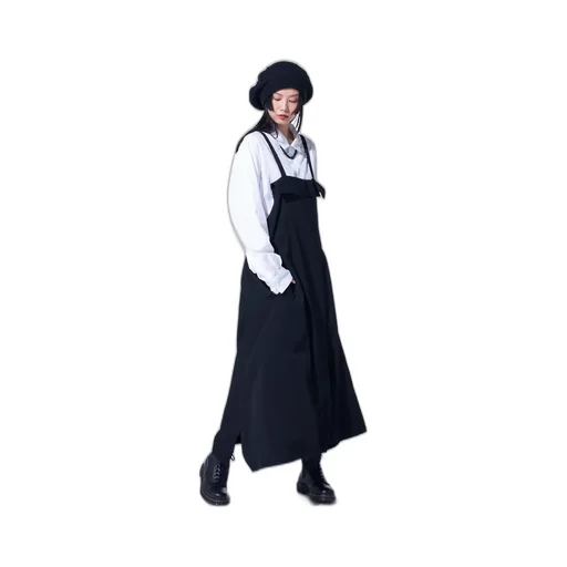 Washer Wool Gabardine Pleated Shoulder Strap Dress