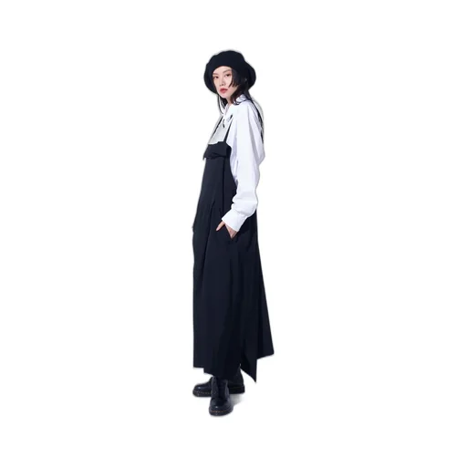 Washer Wool Gabardine Pleated Shoulder Strap Dress