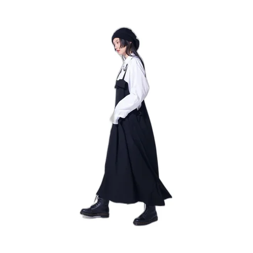 Washer Wool Gabardine Pleated Shoulder Strap Dress