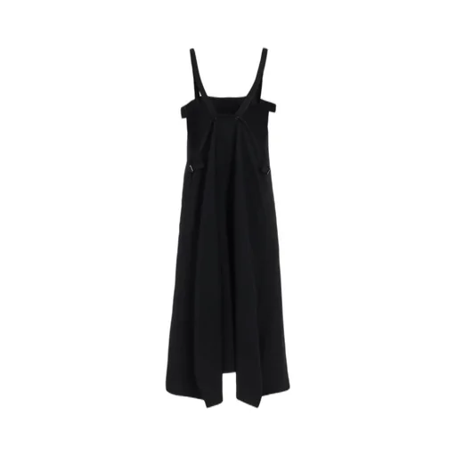 Washer Wool Gabardine Pleated Shoulder Strap Dress