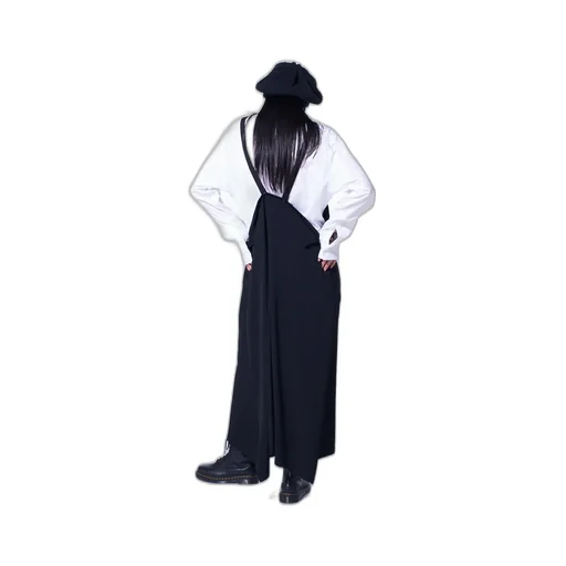 Washer Wool Gabardine Pleated Shoulder Strap Dress