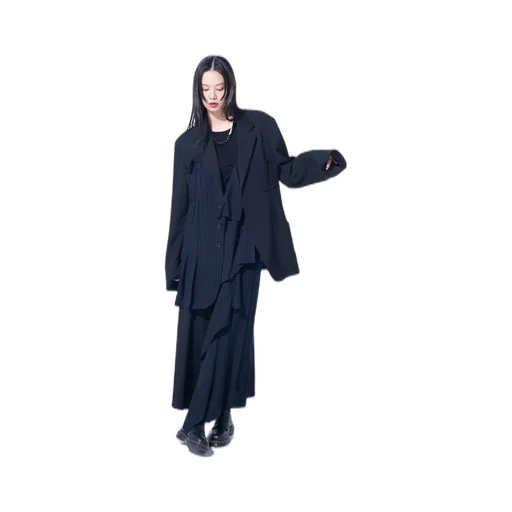 Washer Wool Gabardine Asymmetrical Pleated Jacket