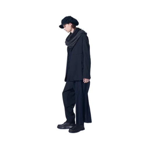 Washer Wool Gabardine Asymmetrical Pleated Jacket