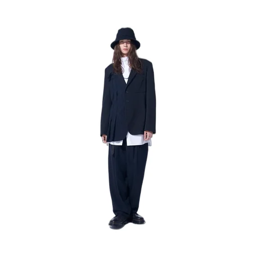 Chambray Viyella Striped Wide Trousers With Side Tape